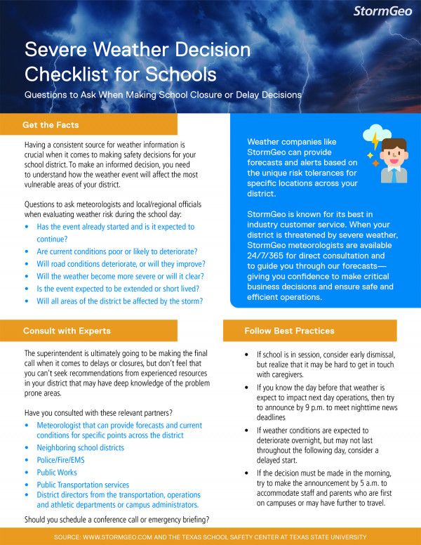 Severe Weather Decision Checklist for schools